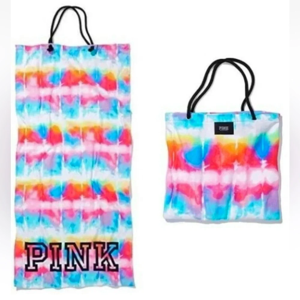 Victoria's Secret PINK beach Towel Convertible PINK Tote Packable PINK tie dye
